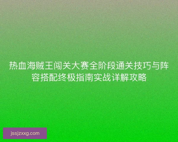 热血海贼王闯关大赛全阶段通关技巧与阵容搭配终极指南实战详解攻略